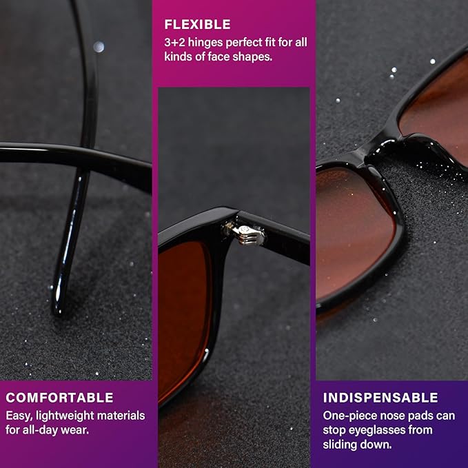 OPTOFENDY Blue Light Glasses for Men Women, Gaming Glasses for Computer, TV, Phone with Anti Fatigue, Eyestrain & UV Glare