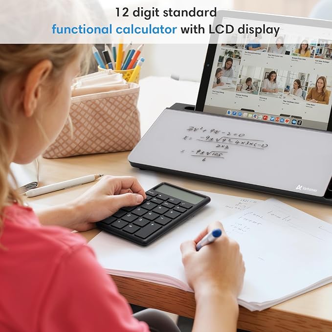 Varhomax Glass Desk Whiteboard with Calculator, Desktop Dry Erase White Board with Storage, to Do List Memo Notepad for Home and Office