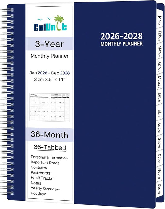 Monthly Planner 2026-2028, 36 Months Calendar Planner 2026-2028 from Jan 2026 – Dec 2028, 8.5'' x 11'' with Ruled Spread, Flexible Cover, Spiral Wirebound, Pocket, Coated Tabs, Notes ＆ Habit Tracker