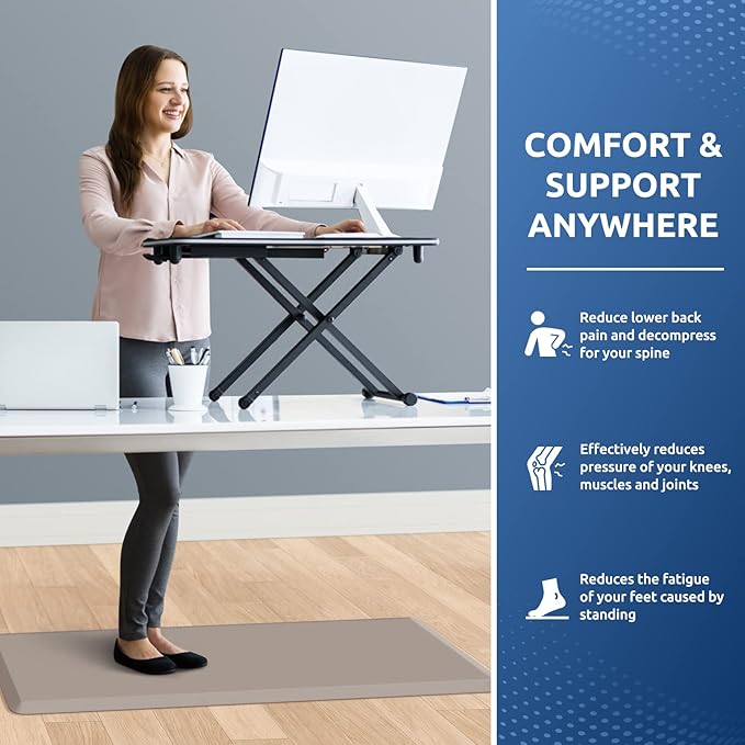 KitchenClouds Kitchen Mat Cushioned Anti Fatigue Kitchen Rug 17.3"x39" Waterproof Non Slip Kitchen Rugs and Mats Standing Desk Mat Comfort Floor Mats for Kitchen House Sink Office (Khaki)