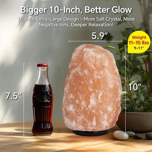 Himalayan Salt Lamp - 9-11 Inch 11-15 lbs, Natural Pink Salt Rock Lamp with Remote Control, 16 Color-Changing LED, USB-Powered Night Light for Home, Office, Bedroom, Yoga Decor