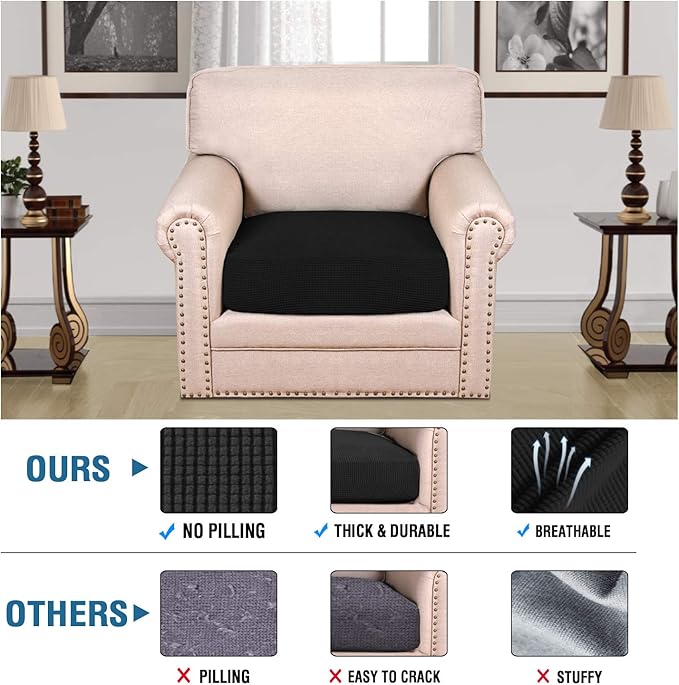 H.VERSAILTEX Stretch Couch Cushion Covers Individual Seat Sofa Chair Slipcovers Cushion Protector Cover Featuring Jacquard Textured Twill Fabric(1 Cushion Chair Cover, Black)