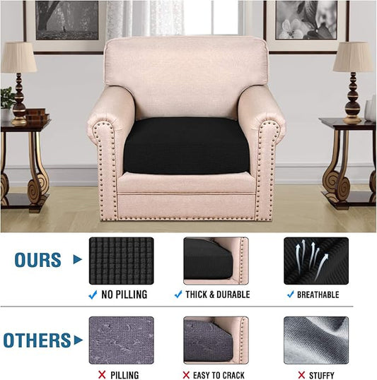 H.VERSAILTEX Stretch Couch Cushion Covers Individual Seat Sofa Chair Slipcovers Cushion Protector Cover Featuring Jacquard Textured Twill Fabric(1 Cushion Chair Cover, Black)