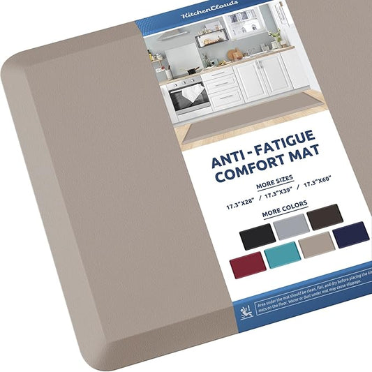 KitchenClouds Kitchen Mat Cushioned Anti Fatigue Kitchen Rug 17.3"x60" Waterproof Non Slip Kitchen Rugs and Mats Standing Desk Mat Comfort Floor Mats for Kitchen House Sink Office (Khaki)