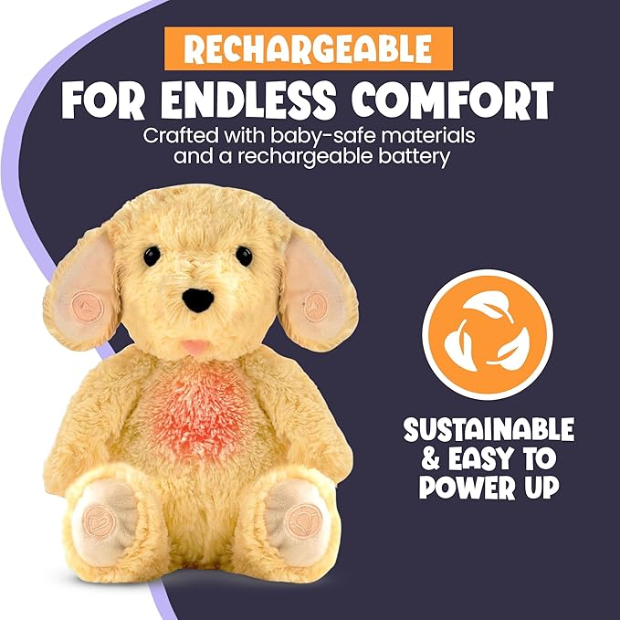 Gemma Joy Baby Sleep Soother Puppy for Baby – Cry Activated Heartbeat Stuffed Animal – Rechargeable Crib Soother with White Noise, Shush, Lullabies & Night Light – Newborn Essentials Must Haves