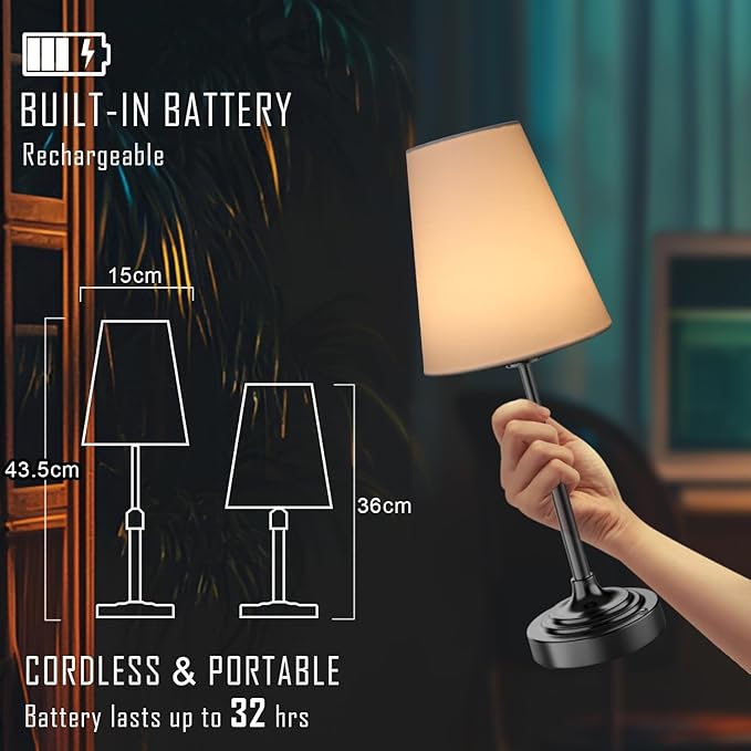 Portable Cordless Table Lamp, Built in Rechargeable Battery, 2700-6000k Color Temperature, Fully Dimmable, Scalable, Ambient Light for Patio, Restaurant, Bar, Bedroom, Dining (Black)