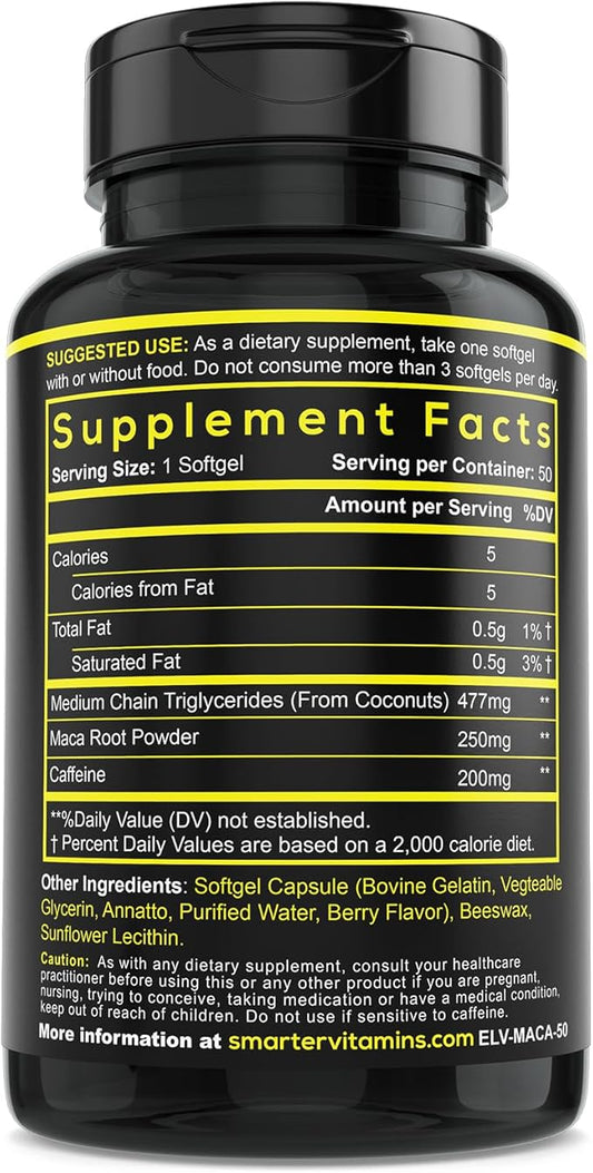 (3 Pack) Smarter Energy Pills, 200mg Caffeine & Coconut MCT Oil with Maca Root, 150 Liquid Softgels