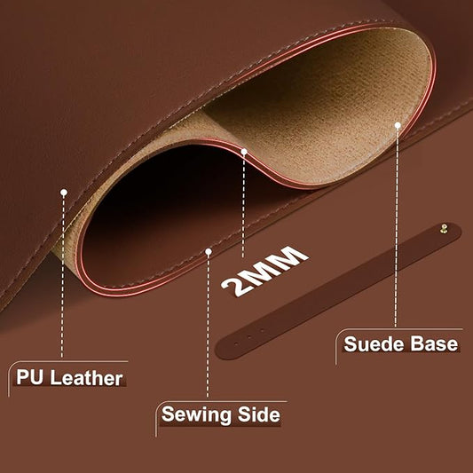 Desk Pad Protector, Leather & Suede Desk Mat, Non-Slip Desk Pad Mat, Large Mouse Pad, Waterproof Desk Blotter Mat, Desk Cover for Office, Home (Seal Brown, 23.6" x 13.7")