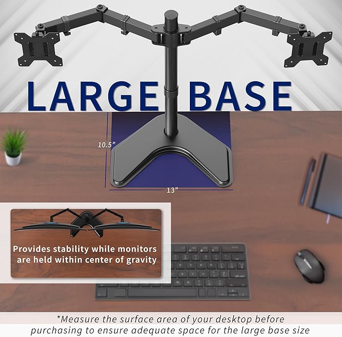 VIVO STAND-V002F Dual LED LCD Monitor Free-Standing Desk Stand for 2 Screens up to 27 Inch Heavy-Duty Fully Adjustable Arms with Max VESA 100x100mm