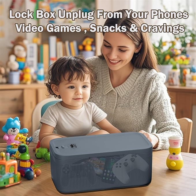 Lockable Storage Box,Medicine Lock Box Travel Case,Refrigerator Bin Container for Food,Medicines,Snacks,Locking Mobile Cell Phone Device Jail,Small Lockbox for Office,Home,School,Father Gift (Navy)