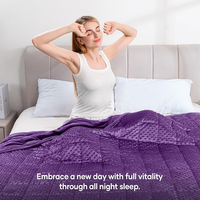 Wemore Minky Dot Weighted Blanket for Adults Queen Size 20 lbs, Soft Heavy Blanket for Stress Relief and Sleep Promotion, Breathable Blanket for All-Season with Glass Beads, Purple 60 x 80 inches