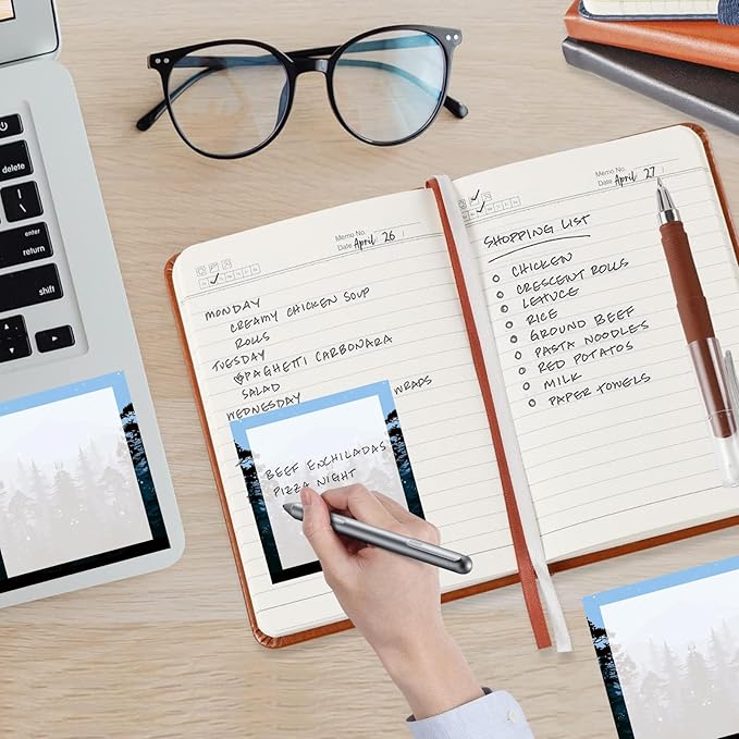 Sticky Notes, 2 Pads, 3x3 inches, Cute Colorful Fun Self-Stick Note Pads, Easy Post, Strong Adhesive Notepad Tree and Mountain