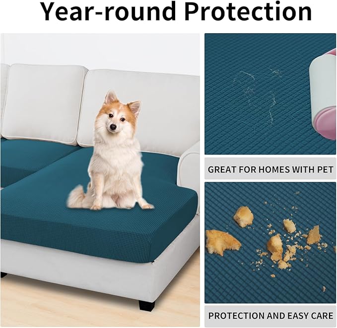 Easy-Going Stretch 3 Pieces Couch Cushion Covers for Sectional Sofa Left/Right L Shape Chaise Lounge Sofa Seat slipcover Anti-Slip Sofa Cover Soft (2 Seater + 1 Chaise, Peacock Blue)