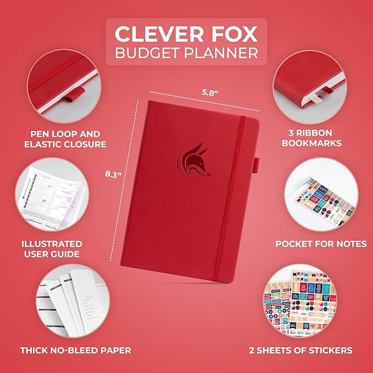 Clever Fox Budget Planner - Expense Tracker Notebook. Monthly Budgeting Organizer, Finance Logbook & Accounts Book, Bill Tracker, A5 (Red)