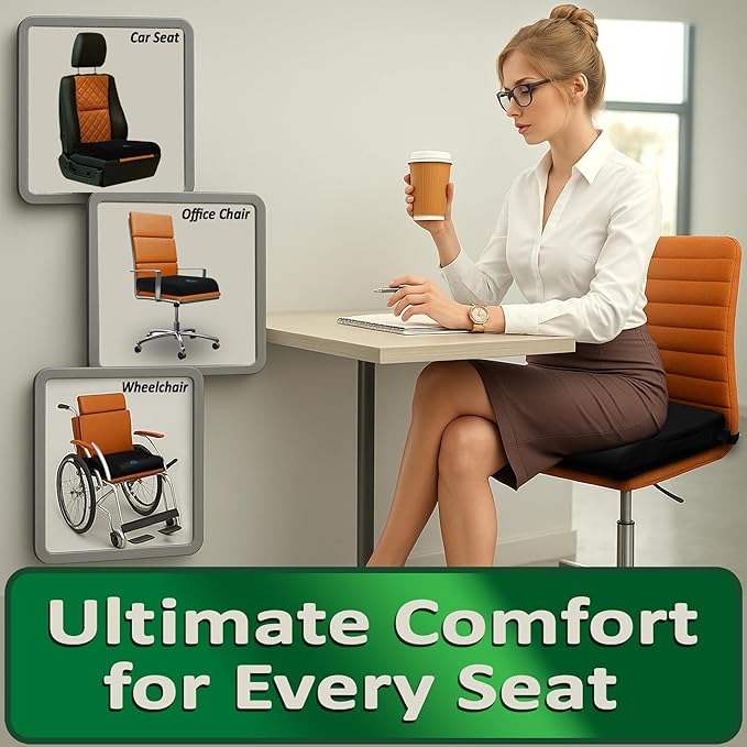 Large Gel Seat Cushion, Memory Foam Seat Cushion for Recliner, Wheelchair, Office Chair, Car, Floor, Dining Chair, Sciatica, Coccyx, Back Pain & Pressure Sore Relief, Design with Ventilation
