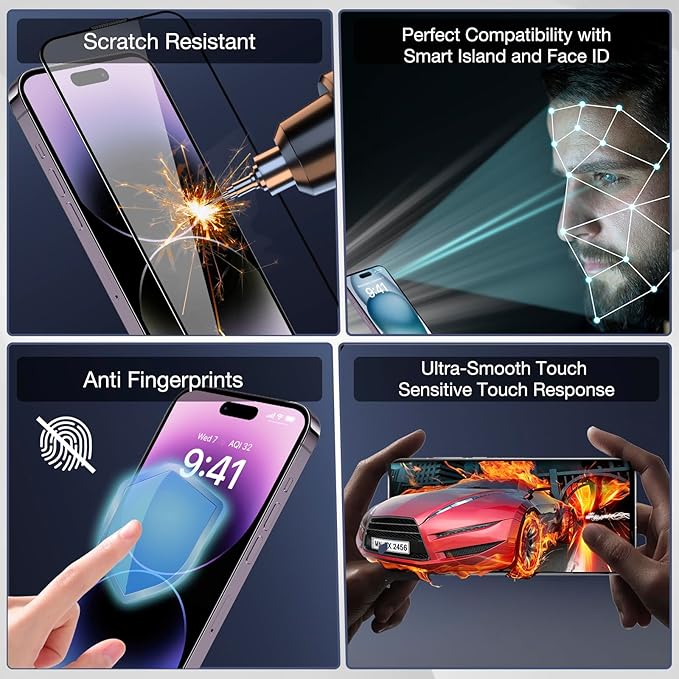 2-Pack Anti Blue Light Matte Screen Protector for iPhone 15 Pro Max, 9H Tempered Glass, Full Coverage, Anti-Fingerprint, Auto Dust-Elimination, No Bubble, Easy Installation