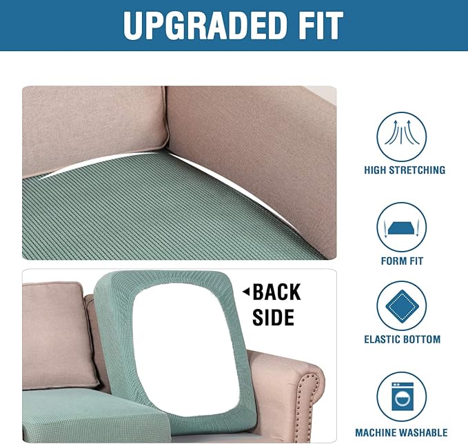 H.VERSAILTEX High Stretch Individual Seat Cushion Covers Sofa Slipcovers Couch Cushion Covers Sofa Covers Featuring Jacquard Textured Twill Fabric (1 Pack for 1 Cushion Chair, Sage, Small)