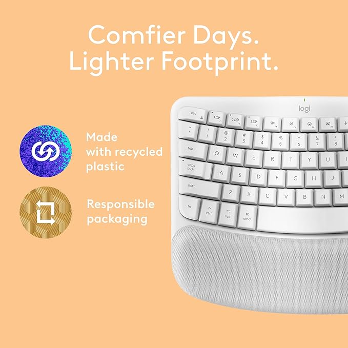 Logitech Wave Keys for Mac, Wireless Ergonomic Keyboard with Cushioned Palm Rest, Comfortable Natural Typing, Bluetooth Keyboard, Easy-Switch, Optimized for Mac, Apple, iPad - Off White