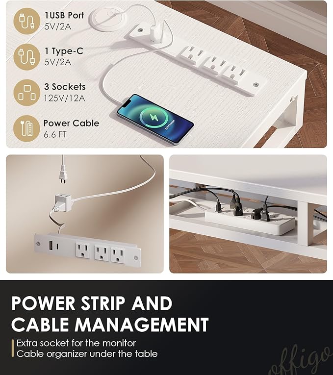 OffiGo 63 Inch L Shaped Electric Standing Desk with Drawers, Height Adjustable Large Desk with Power Outlets, Sit Stand Table, Writing Computer Desk for Home, Office, Workstation,White