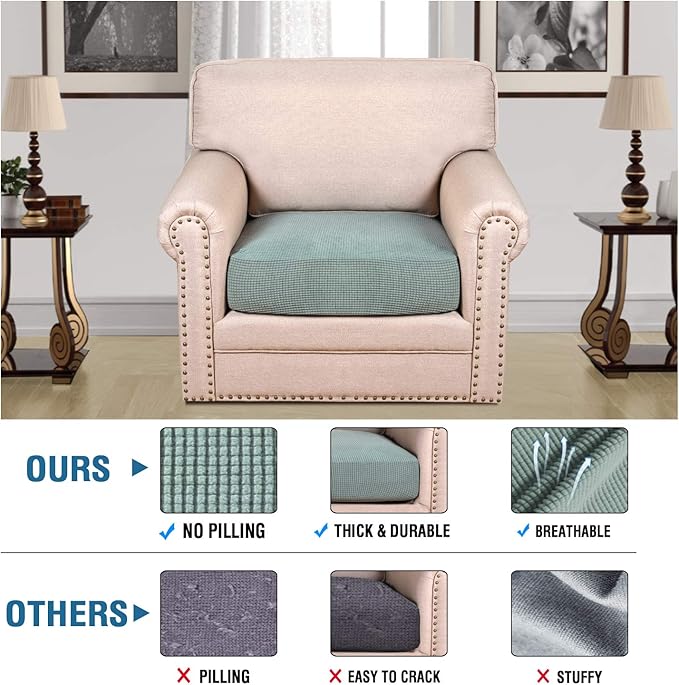 H.VERSAILTEX High Stretch Individual Seat Cushion Covers Sofa Slipcovers Couch Cushion Covers Sofa Covers Featuring Jacquard Textured Twill Fabric (1 Pack for 1 Cushion Chair, Sage, Small)