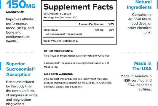 Legion Sucrosomial Magnesium Supplements - High Absorption Magnesium Supplement for Women & Men - Magnesium Mineral Supplements to Help Boost Athletic Performance & Overall Health - 120 Servings