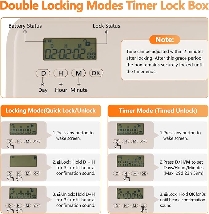 Timed Lock Box for Phone & Snacks | 2-in-1 Smart Lock with Digital Timer & Quick Access | BPA-Free Refrigerator Safe Container for Medicine,Electronics (5.5x5.5x6.3in)