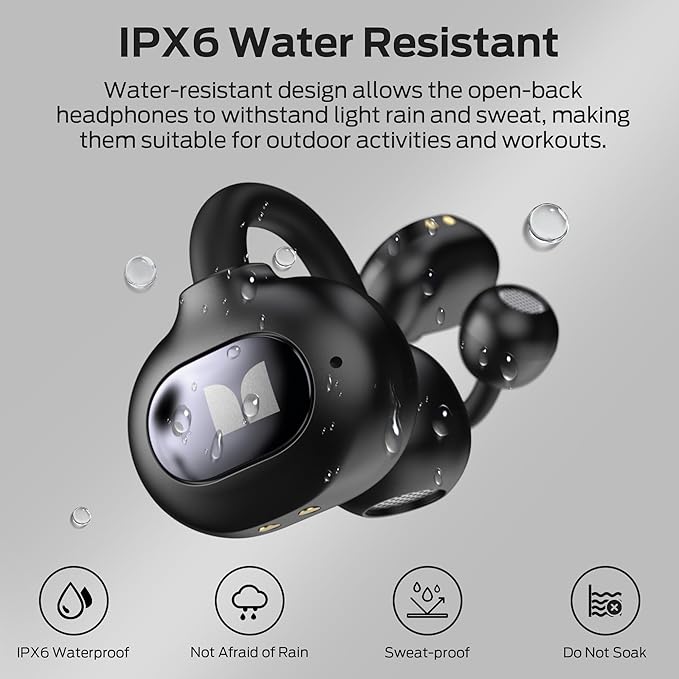 Monster Open Ear AC339 Earbuds, Bluetooth 6.0 Earphones Stereo Sound, Open Ear Clip Wireless Earbuds 40 Hours Playback,Touch Control, IPX6 Waterproof