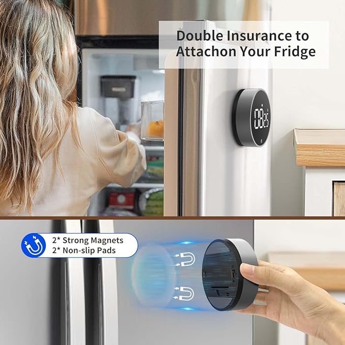 VOCOO Digital Kitchen Timer - Magnetic Countdown Countup Timer with Large LED Display Volume Adjustable, Easy for Cooking and for Seniors and Kids to Use (Space Grey)