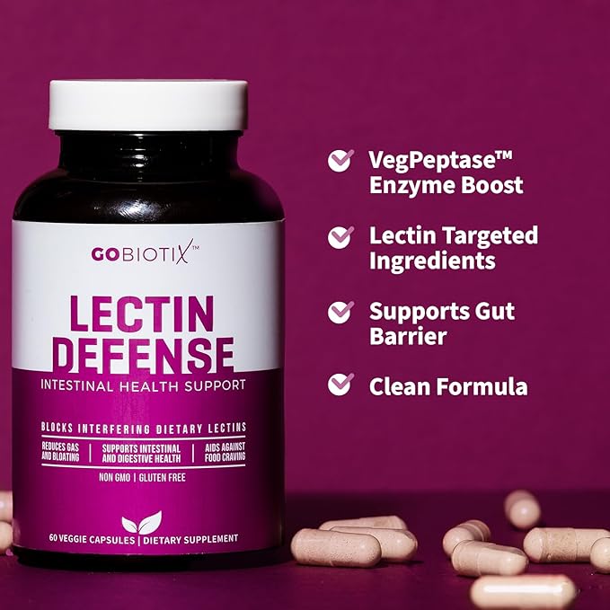 GOBIOTIX Lectin Defense - Lectin Blocker Supplement for Leaky Gut with MSM and Digestive Enzymes - Aids in Intestinal Health for Women and Men - Non-GMO + Gluten Free - 60 Capsules (1)