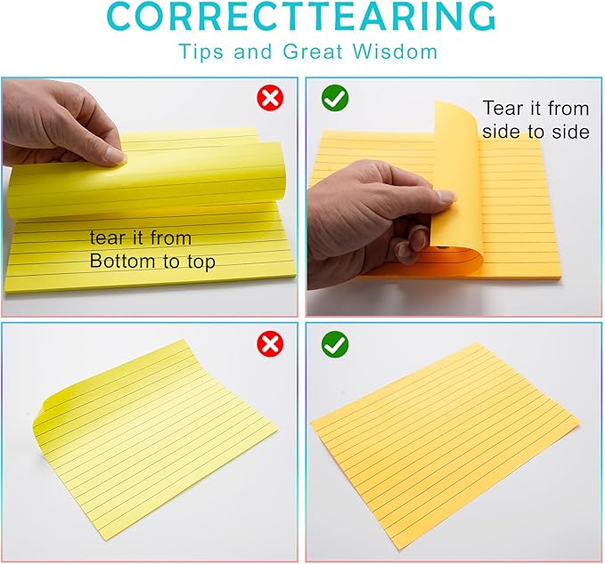 Lined Lined Self Stick 6 x 8 in Post,8 Pack Large Ruled Post Stickies,Ruled Stickies Super Sticking Power Memo Pads Strong Adhesive,Sticky Notes with Lines for Home,Office,School,50 Sheets/pad