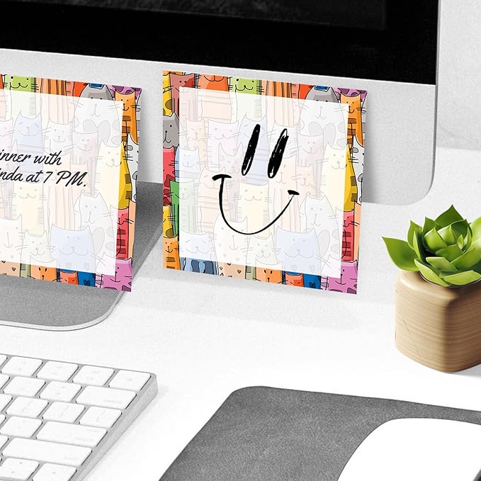 Sticky Notes, 2 Pads, 3x3 inches, Cute Colorful Fun Self-Stick Note Pads, Easy Post, Strong Adhesive Notepad Cartoon Cats