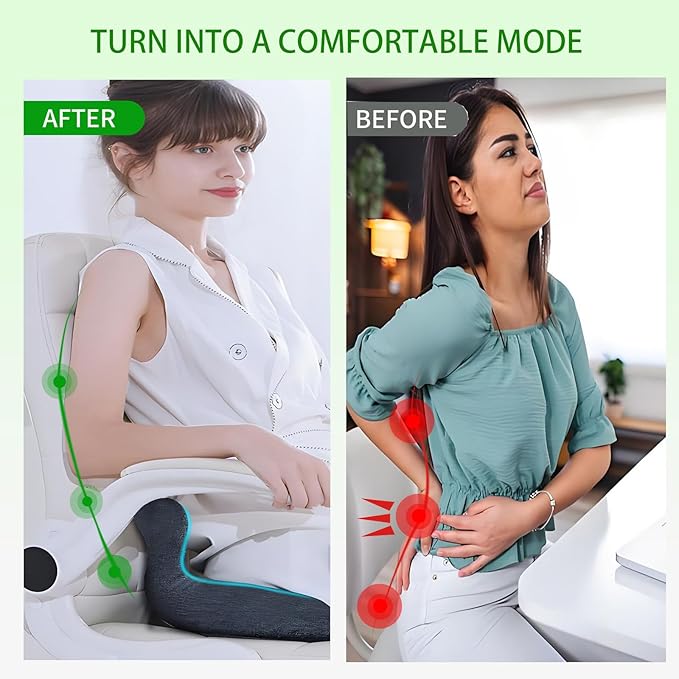 Memory Foam Contoured Seat Cushion with L-Shaped Ergonomic Design for Office Chair Car Seats  Seat Cushion for Truck Driver, Truck Car Seat Cushions for Driving Lumbar Support(Black)