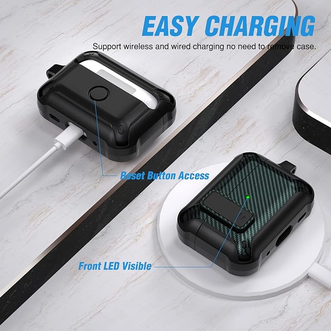 Valkit Armor Series Full-Body Shockproof Protective Case Cover for AirPods Pro 2nd/1st Generation Charging Case with Carabiner Keychain, LED Indicator, and Accessory Pouch