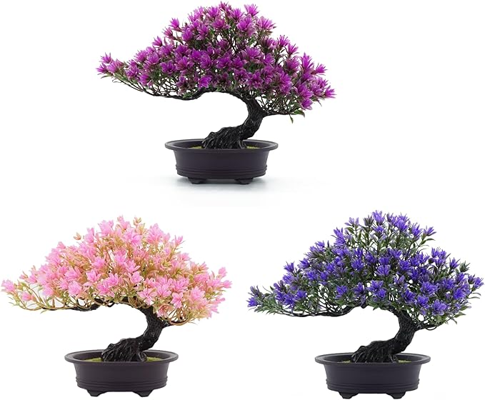 Artificial Bonsai Pine Tree Fake Desk Plants Commercial Reception Charm Adornment Home Decor Office Bookshelf Decor (Colourfu)