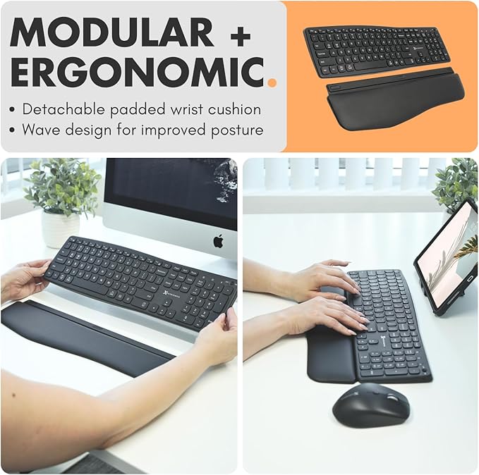 X9 Wave Backlit Wireless Keyboard and Mouse (Bluetooth + 2.4G) Ergonomic Keyboard and Mouse Wireless Combo with Detachable Wrist Rest, Rechargeable, Full-Size Set for Phone, Computer, Laptop, Mac