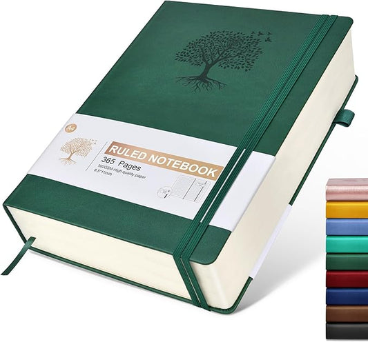 Lined Journal Notebook, 365 Pages A4 Large Journals for Writing Ruled Notebook, Hardcover Leather Journal for Women Men, Daily Journal Notebook for Work, Note Taking, 100Gsm Thick Paper ( 8.5" x 11" Green)
