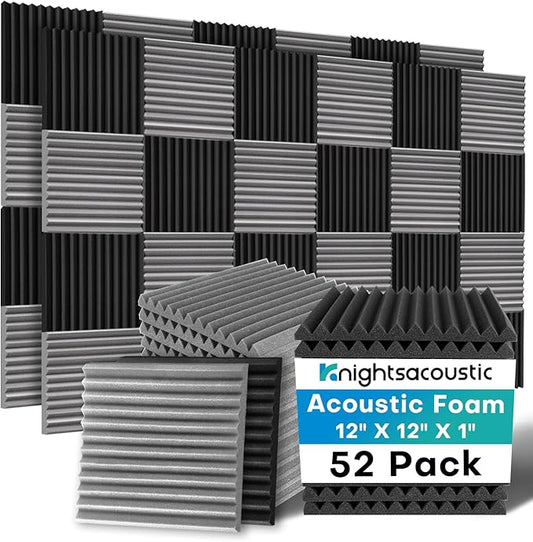 52 Pack Acoustic Foam Panels, 1 X 12 X 12 Inches Sound Proof Foam Panels for Walls, High Density Acoustic Panels Sound Absorbing, Grey Noise Cancelling Studio Wedges (NOT INCLUDE ADHESIVE)