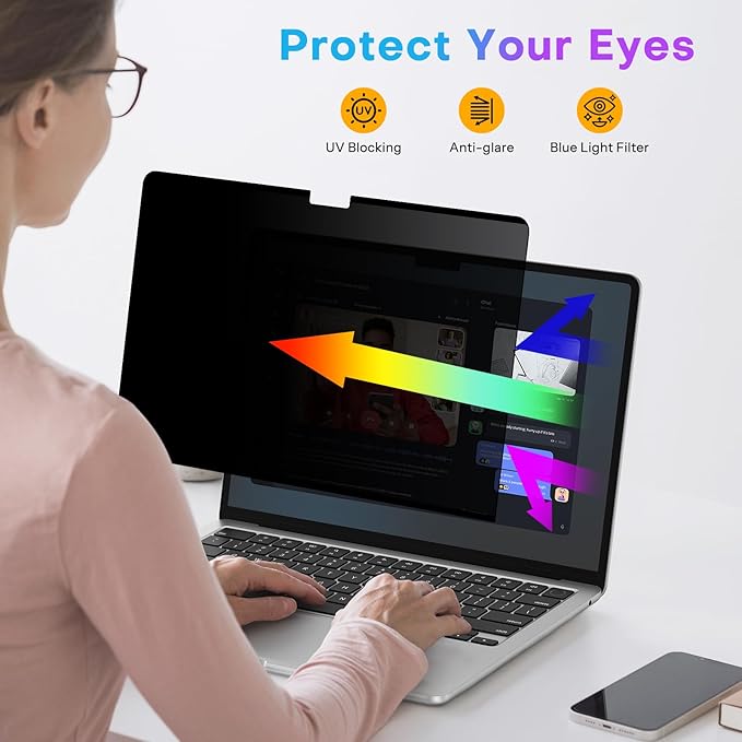 OMOTON Magnetic Privacy Screen for MacBook Air 13 Inch (2018-2021, M1), Anti-Spy Filter, Matte Anti Glare Blue Light Protector, Easy Install & Remove