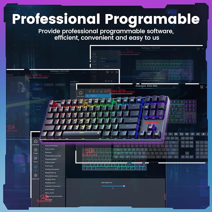 Redragon Wireless Gaming Keyboard, BT/2.4Ghz Tri-Mode Mechanical Keyboard with Aluminum Pannel, Hot-Swap Red Switch, Programmable 87 Keys TKL, LED Rainbow Backlit - K552-KRS