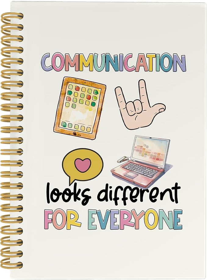 Speech Therapy Journal Notebook, Speech Pathologist School Office Supplies, Communication Looks Different For Everyone Hardcover Spiral Notebook 5.5x8.3 Inch