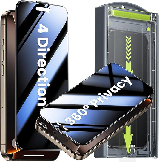 WSKEN for iPhone 16 Pro Max Privacy Screen Protector - [4 Way 360 Anti-Spy] [Auto Dust-Remove & Zero Bubble] 4 Directions Anti Peep Shatterproof Tempered Glass for 16 Pro Max 6.9 Inch, 2 Pack
