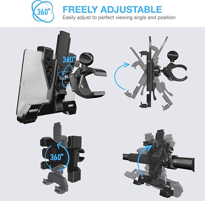 Randconcept - Treadmill Tablet Holder, Elliptical Tablet Holder, Large Clamp for Indoor Exercise Stationary Spin Bike, Mic Stand for iPad Pro 12.9 Air Mini Galaxy Tabs 5-13" Tablets