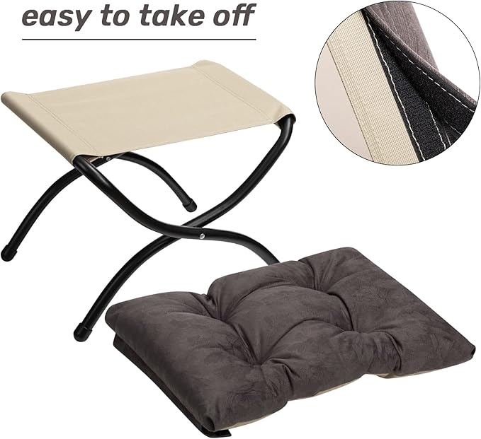 HollyHOME 15"(H) Folding Footrest Stool, Upholstered Small Foldable Ottoman, Accent Padded Sofa Foot Stool for Lazy Chair, Metal Frame Portable Foot Rest Ottoman for Living Room, Bedroom, Coffee