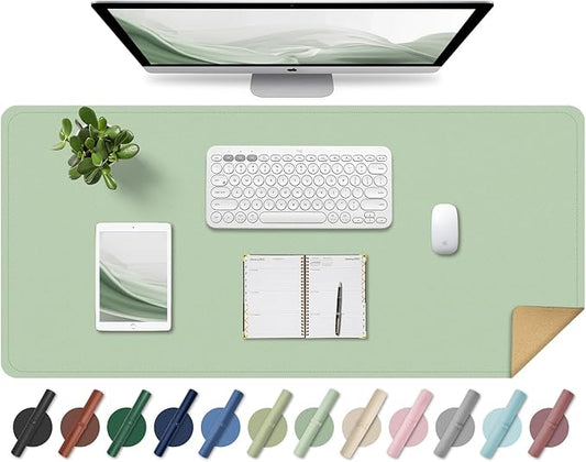 Non Slip Desk Mat, 31.5" x 15.7" PU Leather Desk Pad, Cork Desk Mat for Desktop, Desk Pad for Keyboard and Mouse, Ideal for Office and Home, Light Green