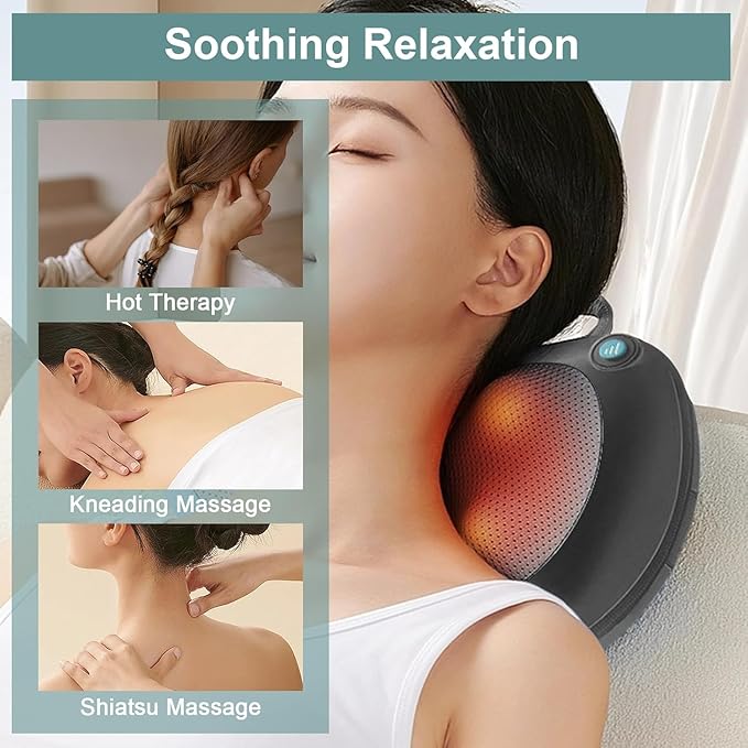 White Elephant Gifts for Adults,Christmas Gifts for Women Men,Shiatsu Neck Back Massager for Pain Relief Deep Tissue,Back Massager Deep Tissue Kneading with Heat,3D Electric Pillow(Black)