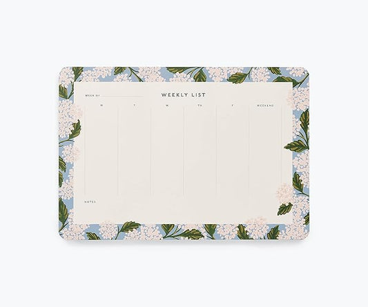 RIFLE PAPER CO. Hydrangea Weekly Desk Pad, 52 Tear-Off Pages, Doubles as a Mouse Pad, Helps You Map Out Your Week for a Whole Year, Printed in Full Color