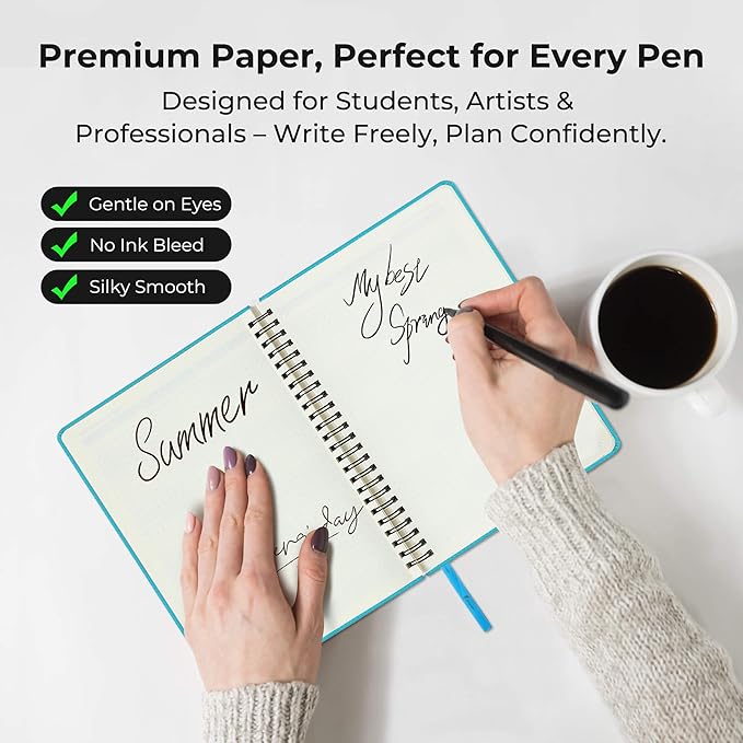 Planner 2025-2026 Daily Weekly and Monthly,11.5"x8.5",18 Months Spiral Bound Calendar Agenda with Self-adhesive Pen Holder,2026 Academic Plan with Vegan Leather Soft Cover,Light Blue