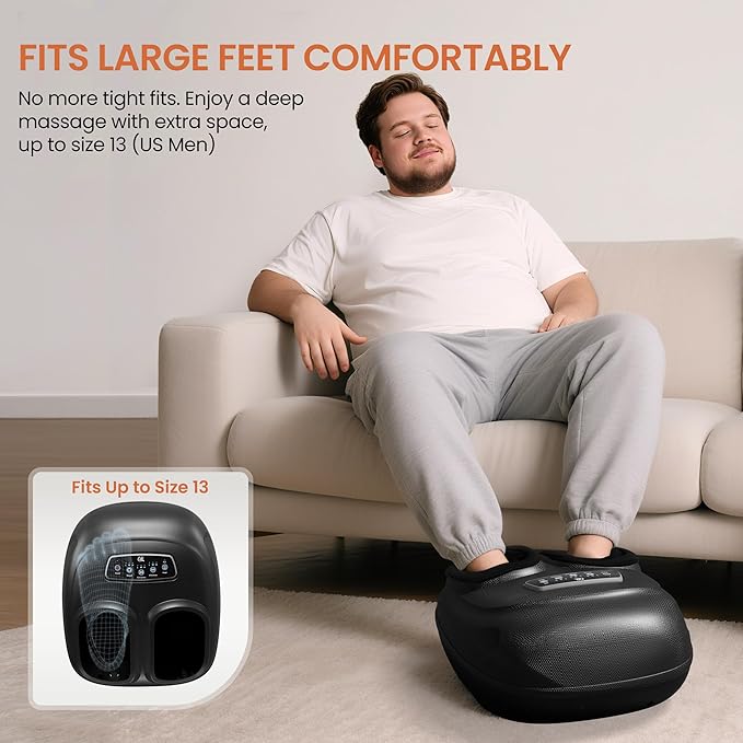 CILI Shiatsu Foot Massager Machine, Electric Heated Feet Massager for Plantar Fasciitis, Kneading Vibration Compression, Detachable Sleeve, Up to Men Size 13, Gifts for Dad Men