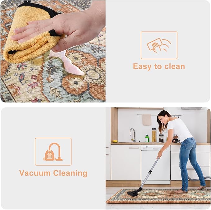 KIMODE Anti Fatigue Kitchen Mat 20"x47"+20"x32", Boho Distressed Kitchen Rugs Sets of 2, Kitchen Mats for Floor Cushioned Non Slip, Comfort Kitchen Floor Mats for Sink, Laundry, Desk Orange