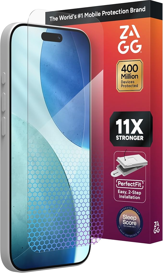 ZAGG XTR5 Screen Protector for iPhone 17 - Glass, Blue Light Protection, 11X Stronger, Eyesafe CPF60 Tech, Anti-reflective Tech, Vibrant Color & Touch Sensitive Tempered Glass, Easy To Install